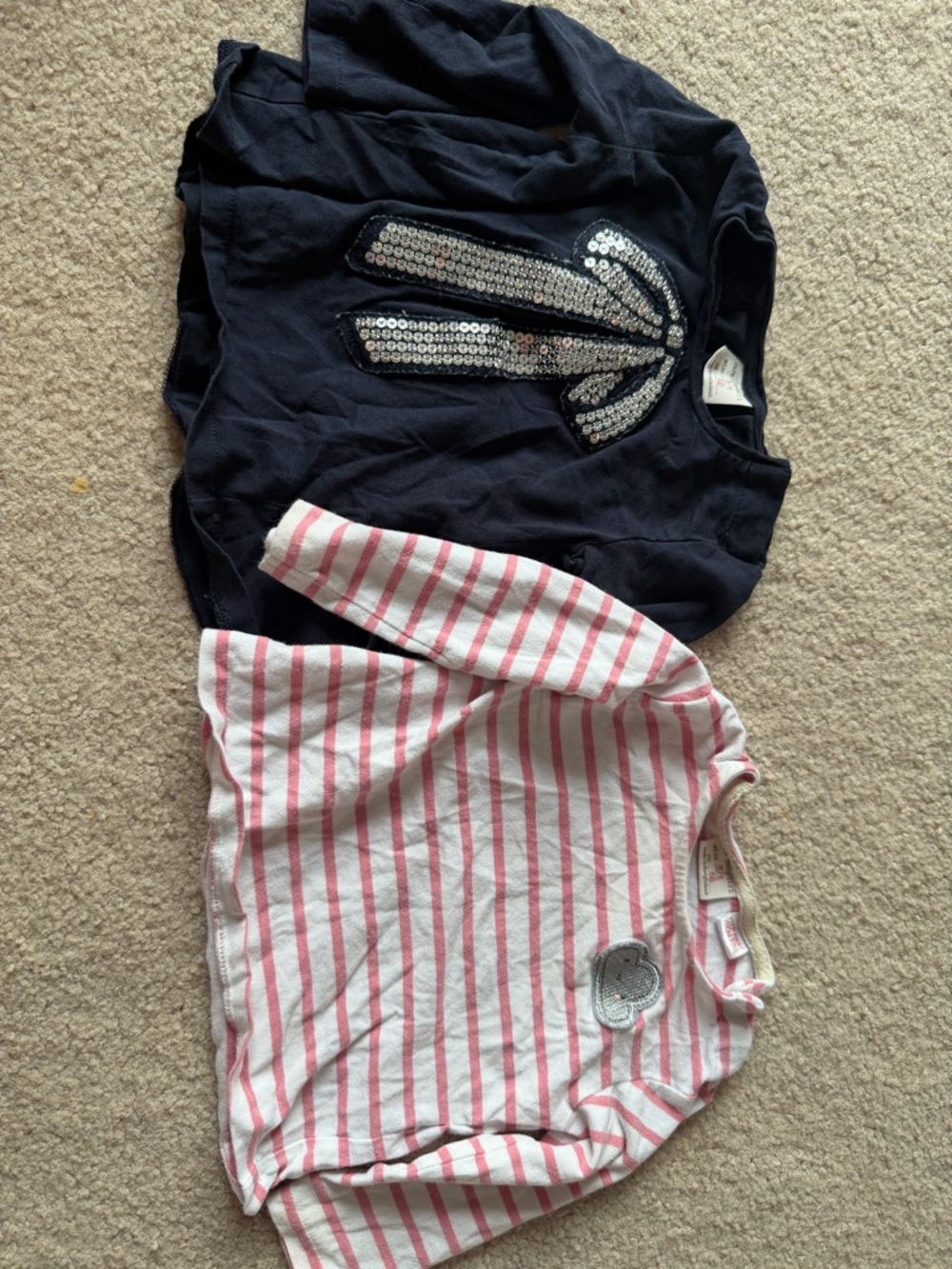 Zara Navy Sequin Bunny Sweatshirt & White Pink Stripe Top - 2-Pack